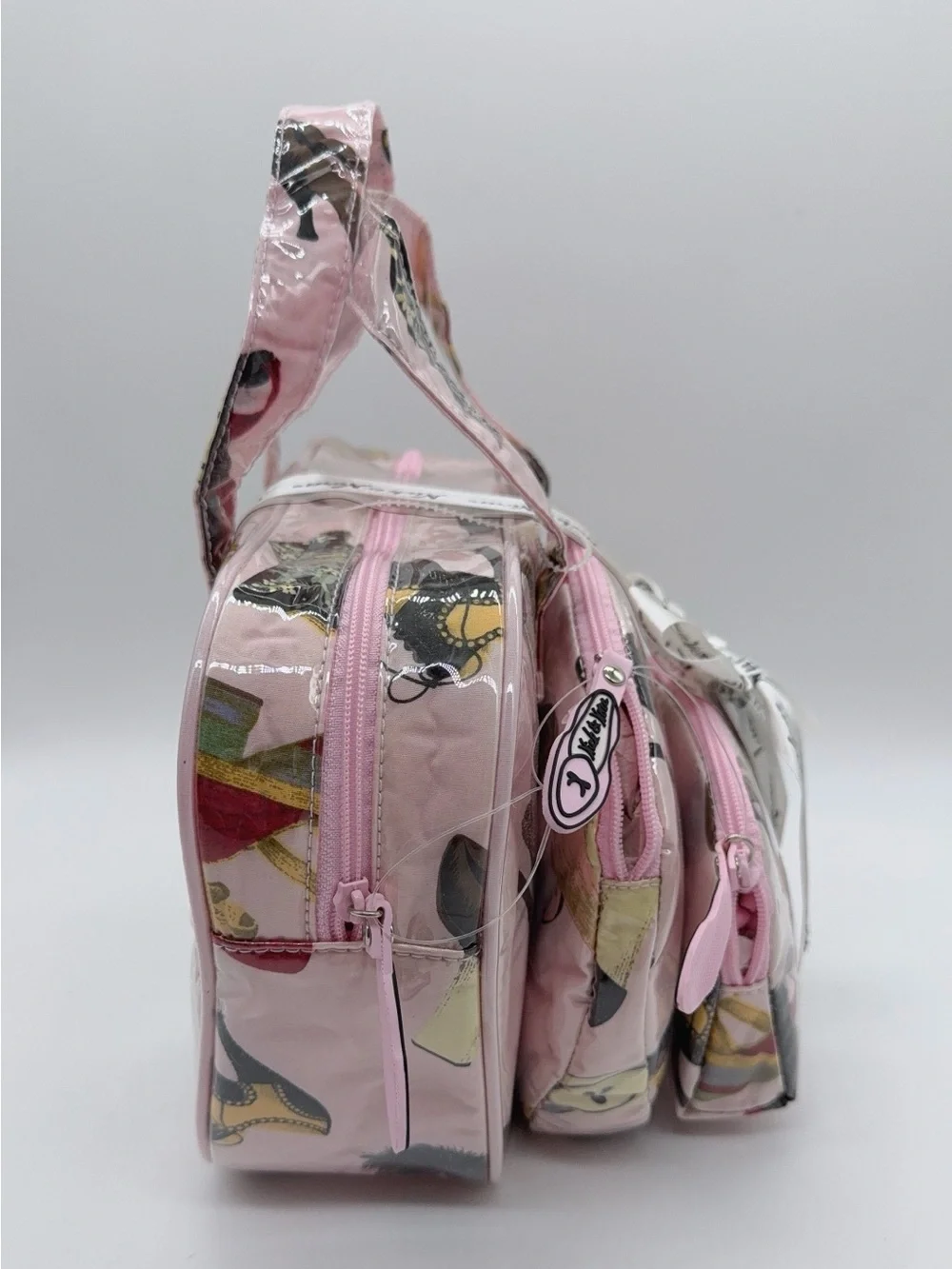 Nick & Nora vintage Pink Shoe-Print Cosmetic/trabel Bag Trio NWT